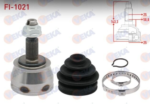 Fiat Marea 2.0i 1996-2007/ Brava 2.0i HGT 20v 1995-2002/ Bravo 2.0i 20v HGT 1995-2004/Stilo 1.9 JTD 2001-2010/ Alfa Romeo 156 1.6 TS - 2.0 TS 1997-2005 Aks Kafası Sol-Sağ Ön Dış 25X25X59 Uzunluk 142mm