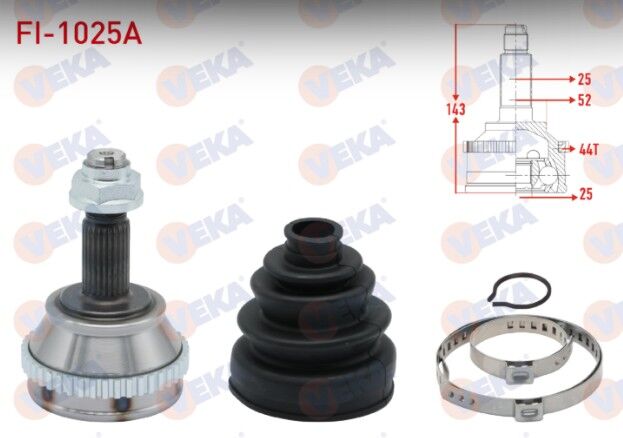 Fiat Brava (182) 1.9 TD Absli 44 Dış 25X25X52 Uzunluk 143,1 mm 1995-2002 Aks Kafası Sol-Sağ Ön Dış