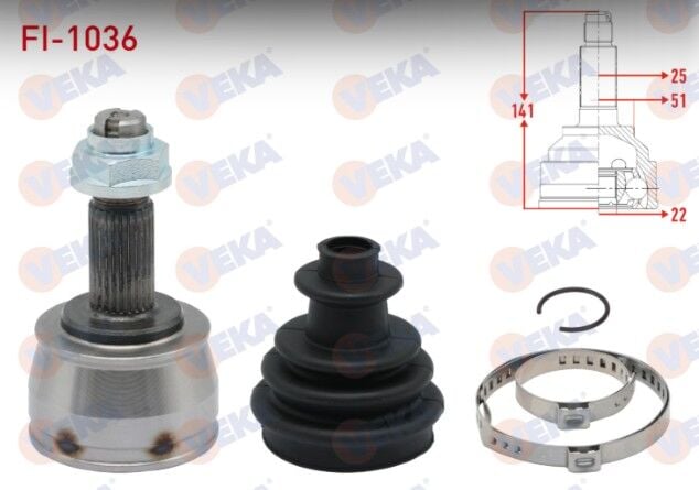 Fiat Egea 1.4 16v 2015- / Doblo 1.4 2010- / Bravo II (198) 1.4i 2006- Aks Kafası Sol-Sağ Ön Dış 25X22X51 Uzunluk 141 mm