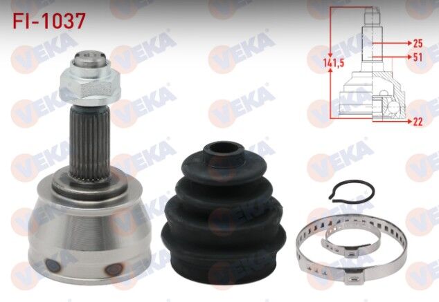 Fiat Brava (182) 1.6 16v 25X22X51 Uzunluk 141,5 mm 1995-2002 Aks Kafası Sol-Sağ Ön Dış
