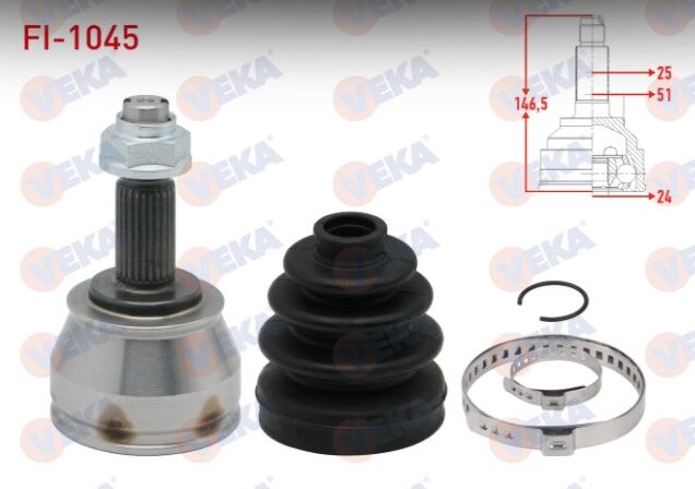 Fiat Fiorino (225) 1.3 MJT 25X24X51 Uzunluk 146,5 mm 2007- Aks Kafası Sol-Sağ Ön Dış