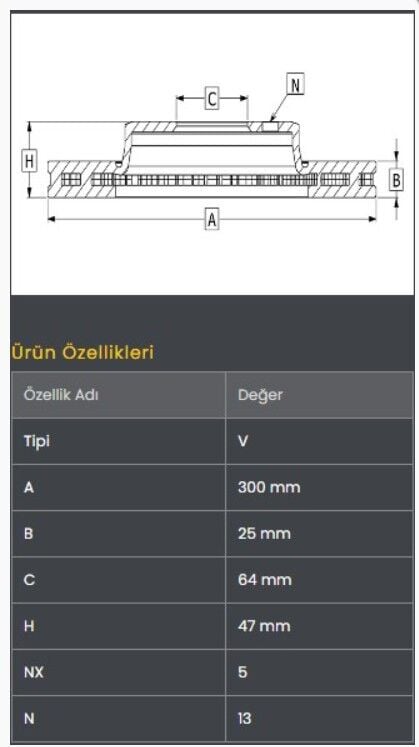 Accord 03-07/Civic Type-R 2.0cc 01-06/CRV 2.2 CDTI 05 Fren Diski Ön (300-5) Frendi