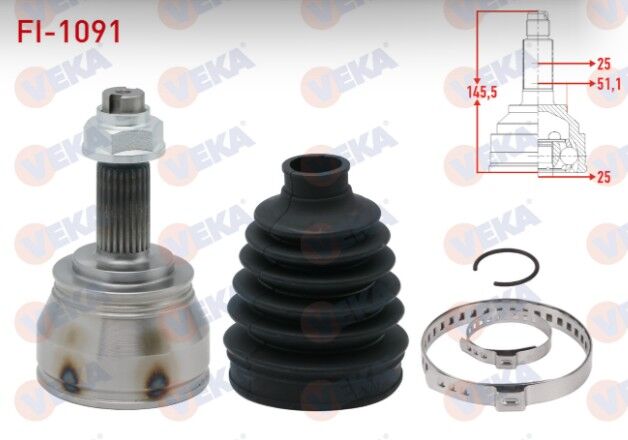 Fiat Linea (323) 1.3 MJT 90 HP 25X25X51.1 Uzunluk 145.5mm 2007- Aks Kafası Sol-Sağ Ön Dış