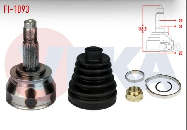 Fiat Doblo (152,263) 1.3 MJT 25X25X51 Uzunluk 145,5 mm 2010- Aks Kafası Sol-Sağ Ön Dış