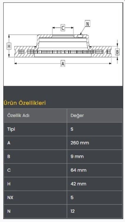 Civic 07- Fren Diski Arka (260-5) Frendi