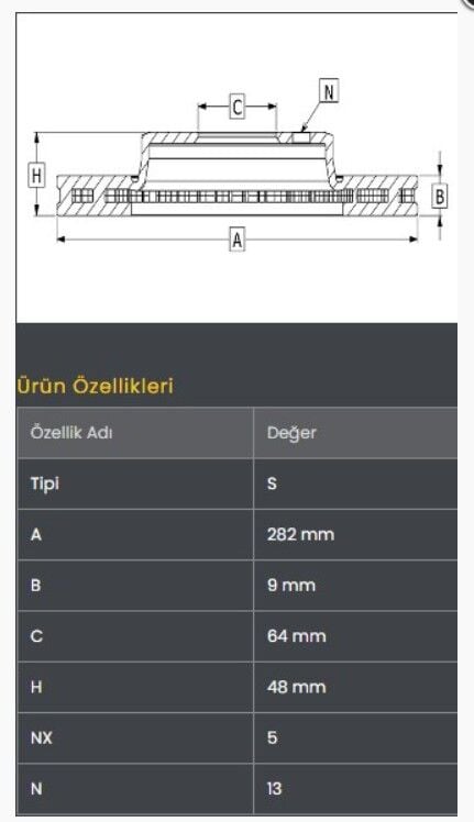 Accord 08- Fren Diski Arka (282-5) Frendi
