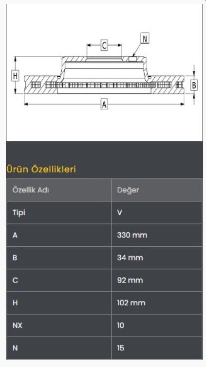 Isuzu NPR 75 08-/Otokar Sultan/Isuzu Novo Lüx/Turkuaz Euro4 10- Fren Diski Ön (330-15) Frendi