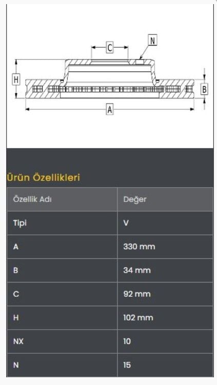 Isuzu NPR 75 08-/Otokar Sultan/Isuzu Novo Lüx/Turkuaz Euro4 10- Fren Diski Ön (330-15) Frendi