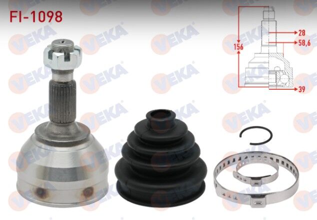 Citroen C5 III 1.6 THP-2.0 HDI 2008-2015/ Jumpy 2.0 HDI 2006- / Peugeot 508 1.6 HDI-2.0 HDI 2010-/ Expert 2.0 HDI 2007-/ Fiat Scudo 2.0 MJT 2007- Aks Kafası Sol-Sağ Ön Dış 28X39X58,6 Uzunluk 156mm