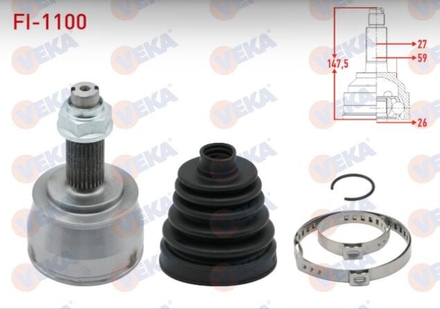 Fiat Doblo Maxi 1.6 MJT 27X26X59 Uzunluk 147.50mm 2010- Aks Kafası Sol-Sağ Ön Dış