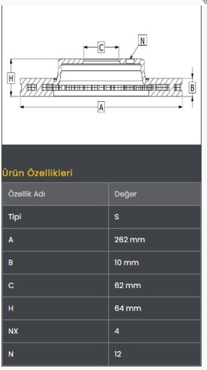 Accent Era 07-/Getz 02-/I20 08-/I30 07-/Rio 05- Fren Diski Arka (262-4) Frendi