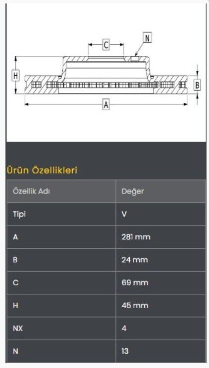 Carisma 1.6cc/1.9 Dizel 00- / S40 97- / V40 97- Fren Diski Ön (281-4) Frendi