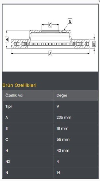 Yaris 99-05 Fren Diski Ön (235-4) Frendi