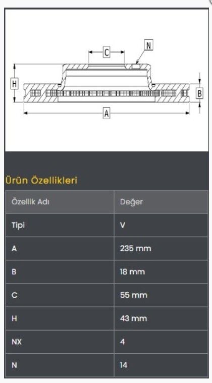 Yaris 99-05 Fren Diski Ön (235-4) Frendi