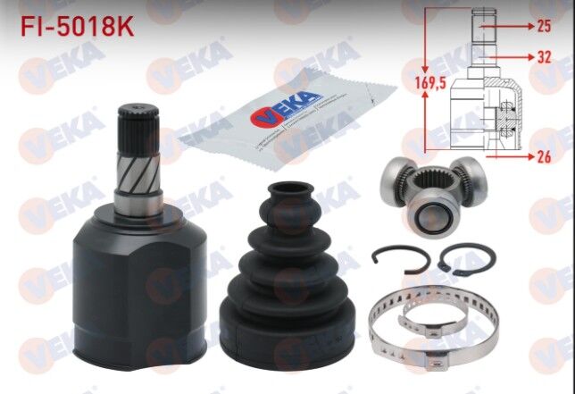 Fiat Doblo (152,263) 1.6 MJT 25X26X32 Uzunluk 169,5 mm 2010- Aks Kafası Sol Ön İç