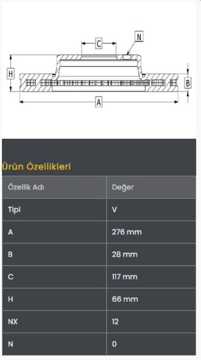 Canter Fuso TFA35 12-16/TF B35 13- Euro5 Fren Diski Arka (276-12) Frendi