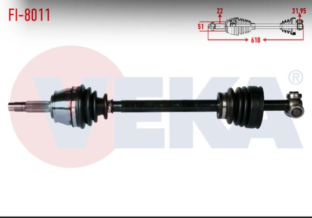 Fiat Doblo (119,223) 1.9 D Uzunluk 618 mm 2001-2010 Komple Aks Sol Ön