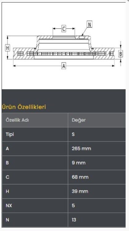 Mazda-3 13 Fren Diski Arka (265-5) Frendi