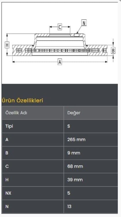 Mazda-3 13 Fren Diski Arka (265-5) Frendi