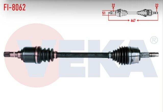 Fiat Linea 1.4 2007-/ Fiorino 1.4i 2007- / Citroen Nemo 1.4i 2007- / Peugeot Bipper 1.4i 2008- / Grande Punto (199) 1.2 MPI 2005-2012 / M-T Komple Aks Sol Ön Uzunluk 647mm