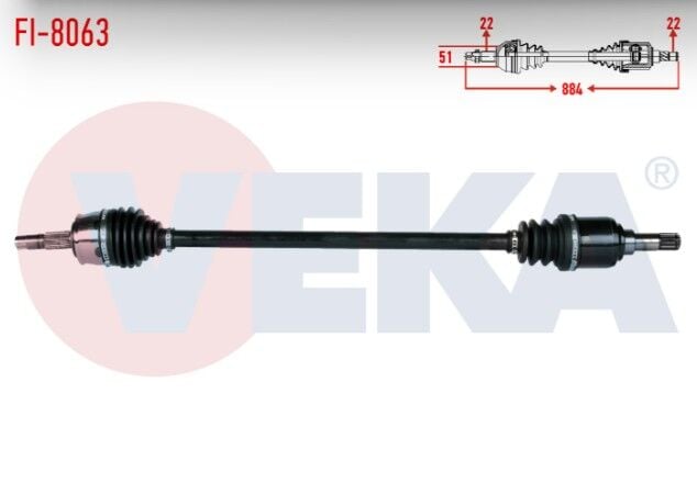 Fiat Linea (323) 1.4 2007- / Grande Punto (199) 1.2 MPI 2005-2012 / M-T Komple Aks Sağ Ön Uzunluk 884mm