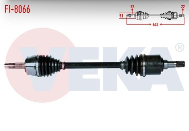 Fiat Linea 1.4 2007-/ Fiorino 1.4i 2007- / Citroen Nemo 1.4i 2007- / Peugeot Bipper 1.4i 2008- / Grande Punto (199) 1.2 MPI 2005-2012 / M-T Komple Aks Sol Ön Uzunluk 642mm