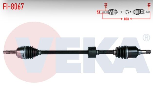 Fiat Linea (323) 1.4 2007- / Grande Punto (199) 1.2 MPI 2005-2012 / M-T Komple Aks Sağ Ön Uzunluk 883mm