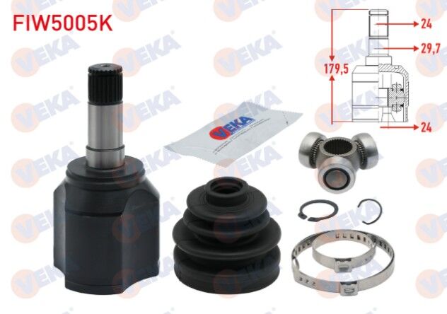 Fiat Doblo (119,223) 1.3 MJT 24X24X29.7 Uzunluk 179,5 mm 2001-2010 / Doblo Combo Euro 6 2015-2022 Aks Kafası Sol Ön İç