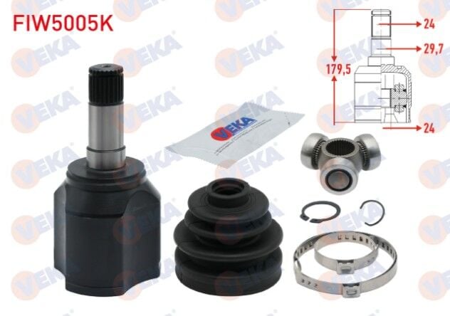 Fiat Doblo (119,223) 1.3 MJT 24X24X29.7 Uzunluk 179,5 mm 2001-2010 / Doblo Combo Euro 6 2015-2022 Aks Kafası Sol Ön İç