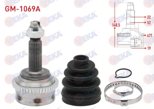 Chevrolet Kalos (T200) 1.2 Absli 47 Dış 22X19X51,9 Uzunluk 148,5 mm 2003-2008 Aks Kafası Sol-Sağ Ön Dış