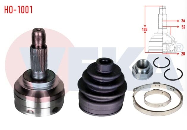 Honda Jazz II (GD) 1.2 26X28X52 Uzunluk 135mm 2002-2008 Aks Kafası Sol-Sağ Ön Dış