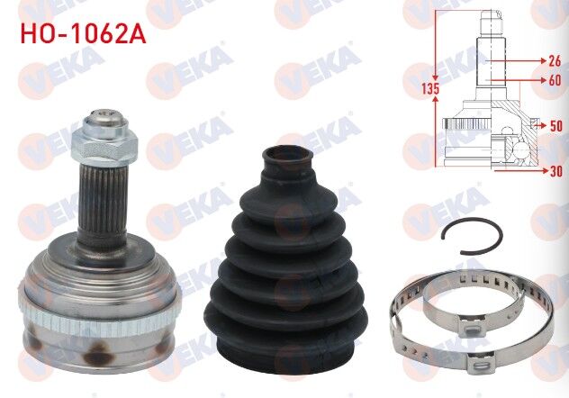 Honda HR-V (GH) 1.6 16v A-T 1999- Aks Kafası Sol-Sağ Ön Dış 26X30X60 Abs 50 Dış Uzunluk 135mm