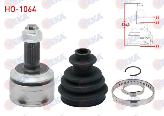 Honda Civic IX 1.6i A-T 2012-2016 Aks Kafası Sol-Sağ Ön Dış 26X22X58 Uzunluk 134,5mm