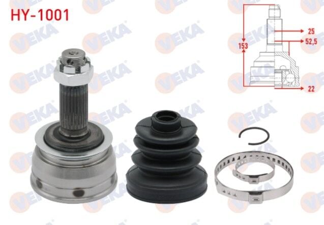 Hyundai Accent Era 1.4i 16v - 1.6 CVVT 2006-2012/ Hyundai Getz (TB) 1.3i - 1.5 CRDI 2002-2008 Aks Kafası Sol-Sağ Ön Dış 25X22X52.5 Uzunluk 152,5mm