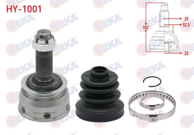 Hyundai Accent Era 1.4i 16v - 1.6 CVVT 2006-2012/ Hyundai Getz (TB) 1.3i - 1.5 CRDI 2002-2008 Aks Kafası Sol-Sağ Ön Dış 25X22X52.5 Uzunluk 152,5mm