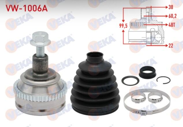 Volkswagen Transporter IV (70XB,70XC,7DB,7DW) 2.4 D Absli 48 DIS 38X27X60,2 Uzunluk 99,5mm 1990-2003 Aks Kafası Sol-Sağ Ön Dış