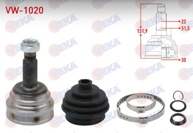 Volkswagen Polo (9N_) 1.4i 16v 22X30X51,5 Uzunluk 131,9 mm 2001-2012 Aks Kafası Sol-Sağ Ön Dış