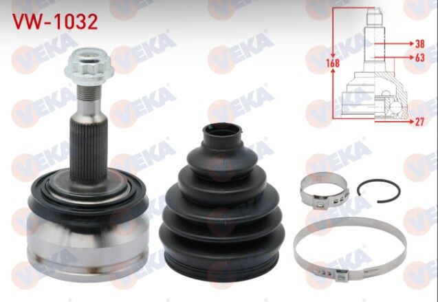 VW Transporter V 1.9 TDI 2003-2011 / Transporter VI 2.0 TDI 2011- Aks Kafası Sol-Sağ Ön Dış 38X27X63 Uzunluk 168mm