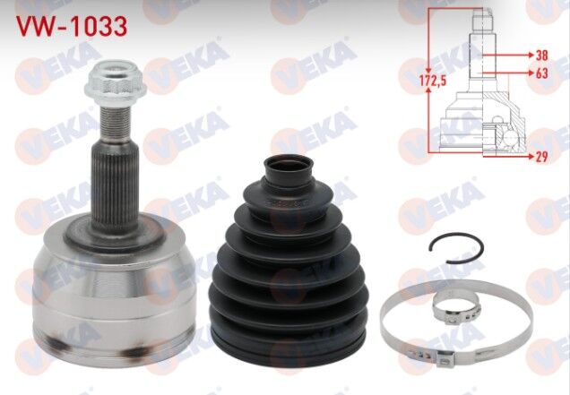 Volkswagen Transporter V (7HA,7HH,7EA,7EH) 2.5 TDI 38X29X63 Uzunluk 172,5 mm 2003-2011 Aks Kafası Sol-Sağ Ön Dış