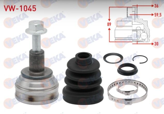 Volkswagen Golf V (1K1) 1.4i 36X30X59.5 Uzunluk 89 mm 2003-2009 Aks Kafası Sol-Sağ Ön Dış