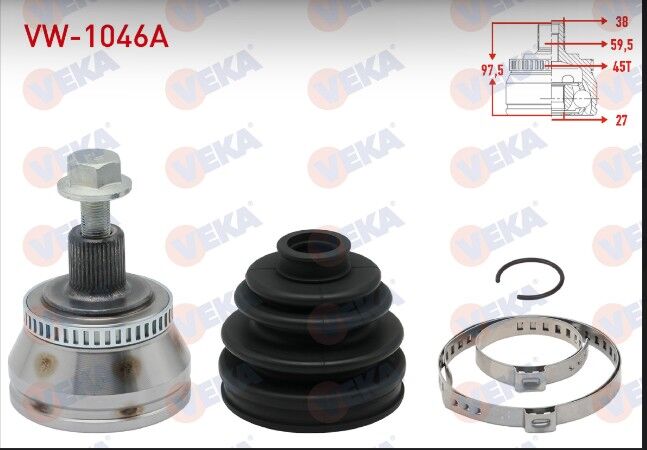 Audi A4 (8E2,B6) 1.8 T Absli 45 DIS 38X27X59.5 Uzunluk 97.5mm 2000-2004 Aks Kafası Sol-Sağ Ön Dış