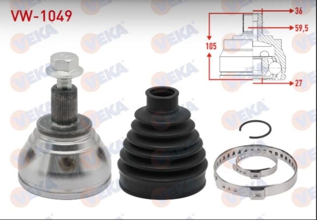 Volkswagen Caddy III (2KA,2KH,2CA,2CH) 1.6 TDI 2010-2015 / Golf VII / Tiguan / Passat / Caddy IV 1.6 2.0 TDI 2.0 TSI 2012-2020 / Audi A3 2012- Aks Kafası Sol-Sağ Ön Dış Uzunluk 105 mm 36X27X59,5