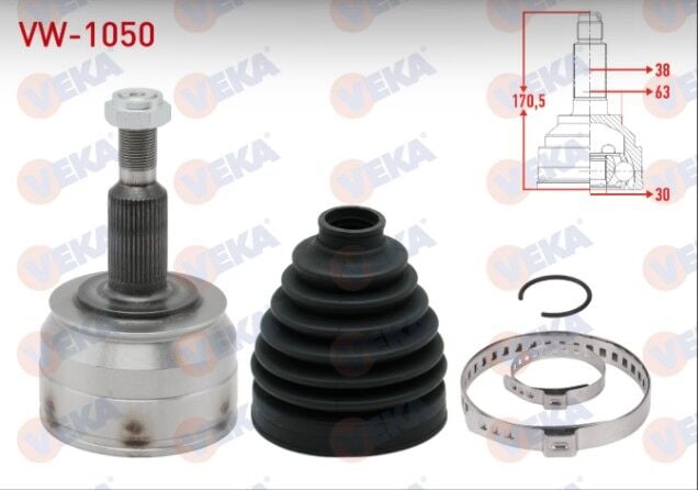 Volkswagen Transporter VI 2.0 TDI M-T 38X30X63 Uzunluk 170,5 mm 2015- Aks Kafası Sol-Sağ Ön Dış