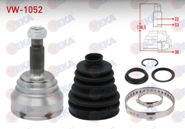 Volkswagen Polo (6N2) 1.4 TDI 22X30X53 Uzunluk 138.50mm 1999-2001 Aks Kafası Sol-Sağ Ön Dış