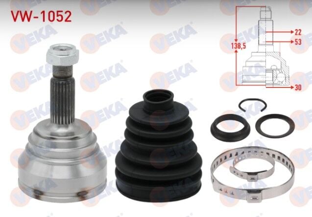 Volkswagen Polo (6N2) 1.4 TDI 22X30X53 Uzunluk 138.50mm 1999-2001 Aks Kafası Sol-Sağ Ön Dış