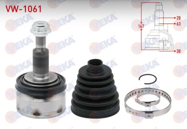 Volkswagen Transporter VI 2.0 TDI M-T 38X28X63 Uzunluk 167mm 2009- Aks Kafası Sol-Sağ Ön Dış