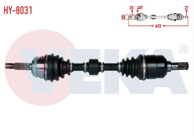 Hyundai Accent Era 1.5 CRDI Absli 48 Dış Uzunluk 633mm 2006-2012 / Kia Rio II (JB) 1.5 CRDI 2005-2011 Komple Aks Sol Ön