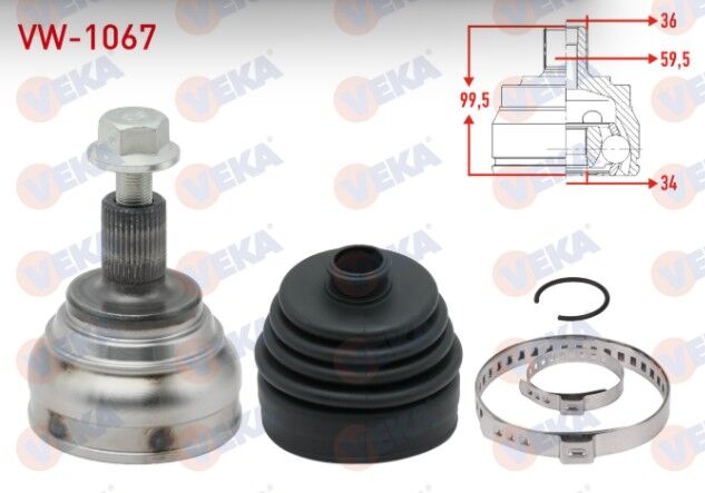 Volkswagen Passat (3G2) 1.4 TSI M-T 2014-/ Skoda Superb (3V3) 1.4 TSI M-T 2015- Aks Kafası Sol-Sağ Ön Dış 36X34X59,5 Uzunluk 99,5 mm