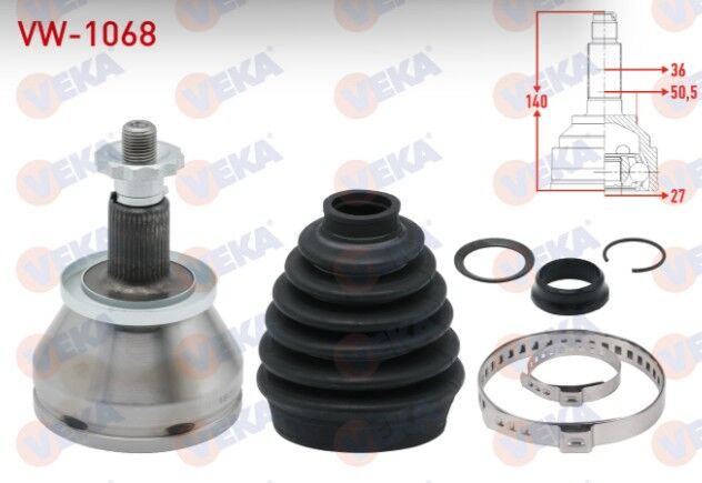 VW Polo 1.2 TSI-1.4 TDI-1.6 TDI 09-/Fabia 1.4 TSI 10-14/Rapid 1.0 TSI-1.6 TDI/Ibiza 1.9 TDI 02-09/Ibiza 1.0 TSI-1.4 TDI 15-17/Toledo 1.4 TDI-1.6 TDI 12- Aks Kafası Sol-Sağ Ön Dış 36X27X50,5 Uzunluk 140 mm