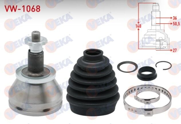 VW Polo 1.2 TSI-1.4 TDI-1.6 TDI 09-/Fabia 1.4 TSI 10-14/Rapid 1.0 TSI-1.6 TDI/Ibiza 1.9 TDI 02-09/Ibiza 1.0 TSI-1.4 TDI 15-17/Toledo 1.4 TDI-1.6 TDI 12- Aks Kafası Sol-Sağ Ön Dış 36X27X50,5 Uzunluk 140 mm